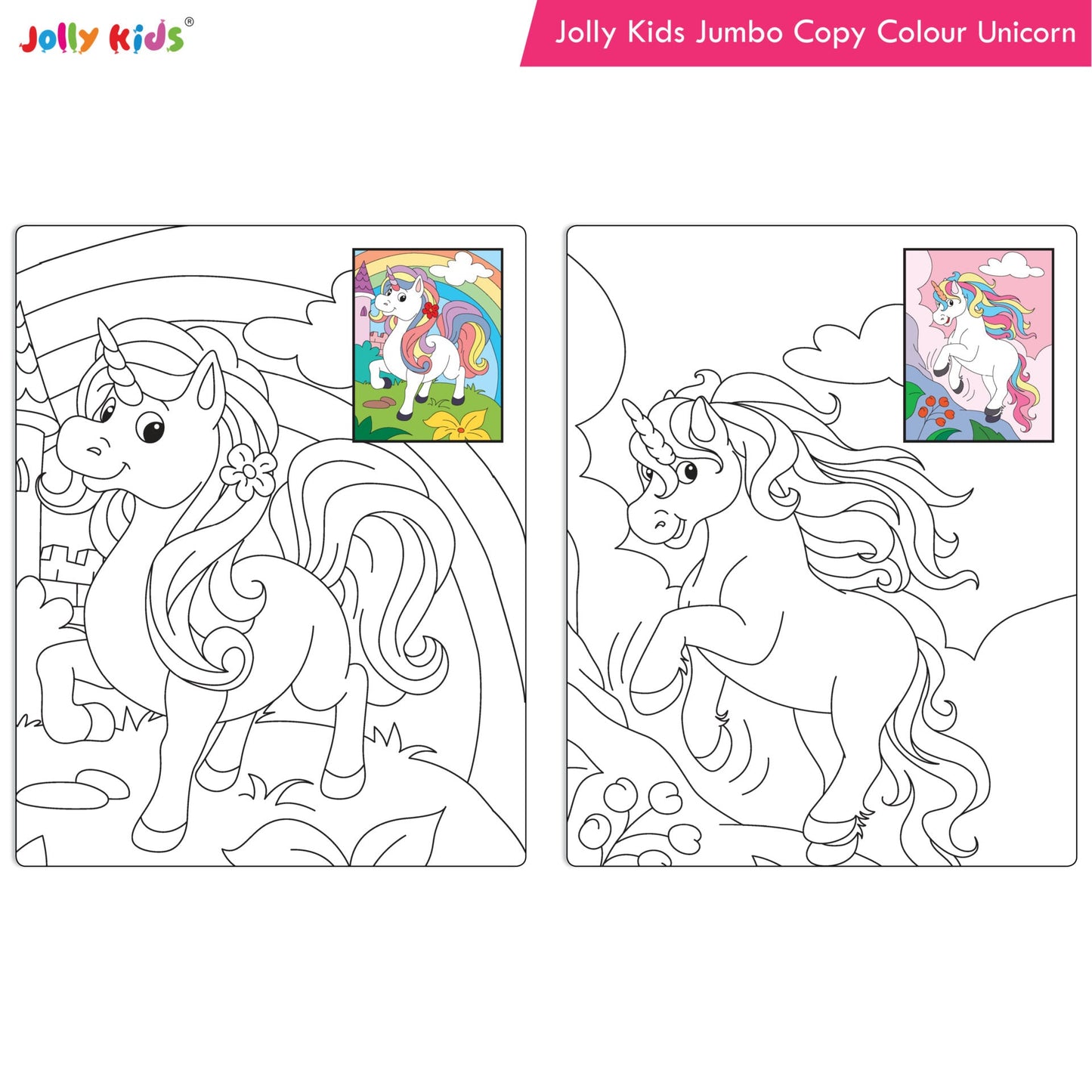 Jolly Kids Jumbo Copy Colour Book for Kids| Colouring Book Themes: Unicorns, Princess, Pirates, Mermaid |Ages 3-10 Years