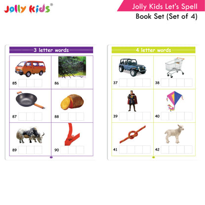 Jolly Kids Let?s Spell 3-4-5-6 Letter Words Books Set of 4| 3 Letter Words | 4 Letter Words| 5 Letter Words| 6 Letter Words| Ages 3-7 years