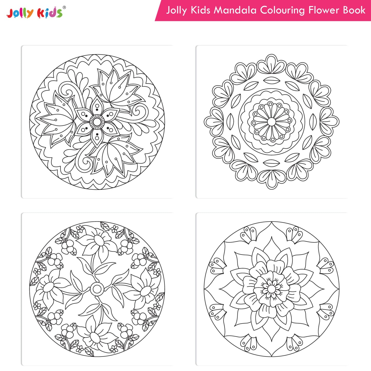 Jolly Kids Mandala Colouring Books Set| Set of 4| Colouring Book: Stress Relieving Designs Flower, Jungle, Princess & Unicorn Colouring Books