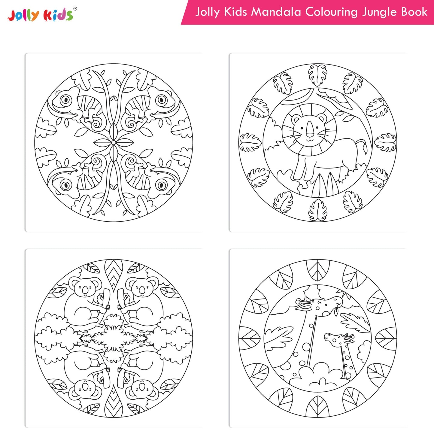 Jolly Kids Mandala Colouring Books Set| Set of 4| Colouring Book: Stress Relieving Designs Flower, Jungle, Princess & Unicorn Colouring Books