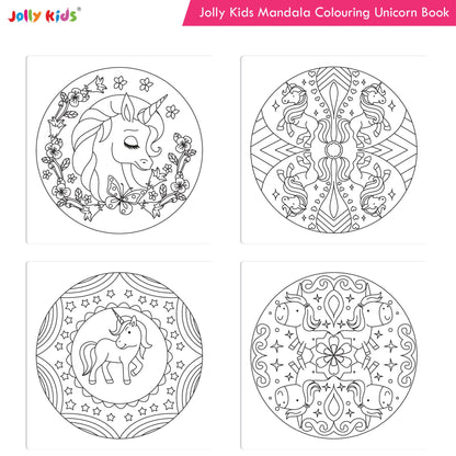 Jolly Kids Mandala Colouring Books Set| Set of 4| Colouring Book: Stress Relieving Designs Flower, Jungle, Princess & Unicorn Colouring Books