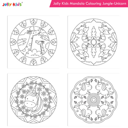 Jolly Kids Mandala Colouring Books Set| Set of 4| Colouring Book: Stress Relieving Designs Flower, Jungle, Princess & Unicorn Colouring Books