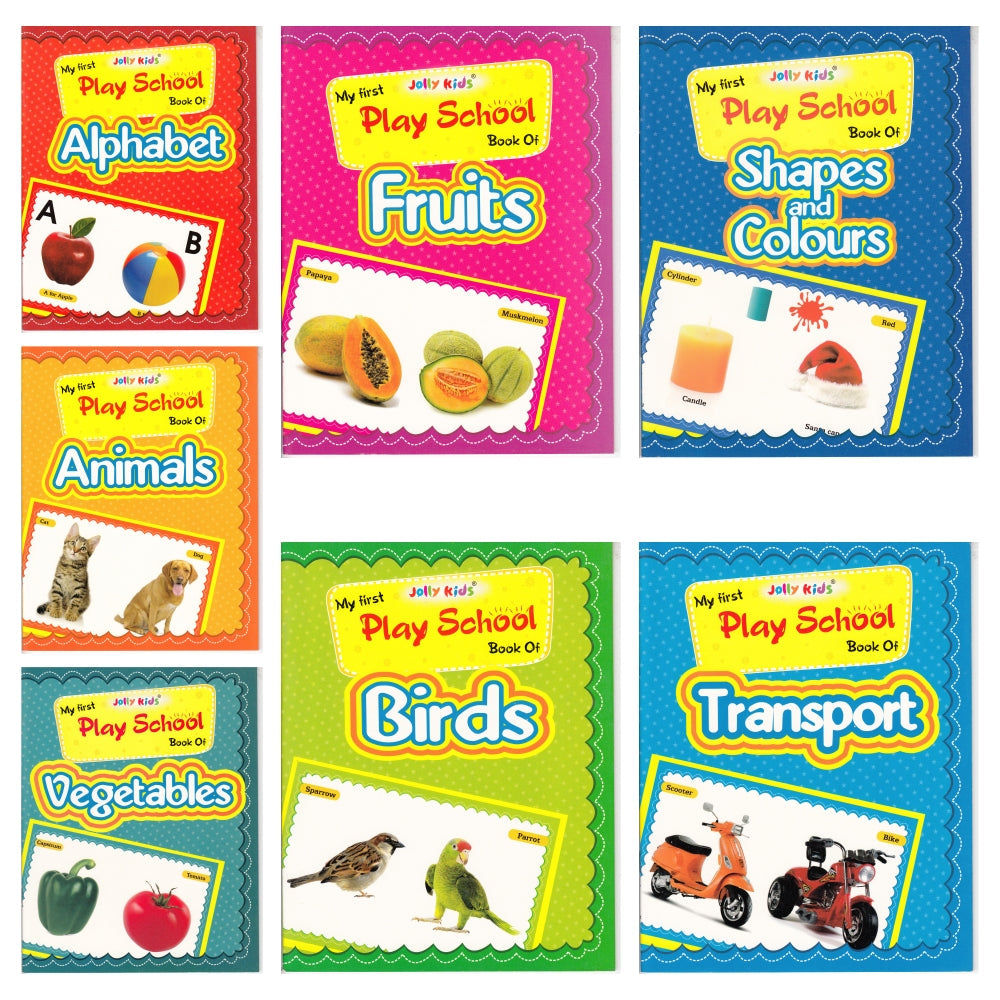 Jolly Kids My First Play School Book Set of 7| Ages 1 - 4 Year| Picture Learing Books like Alphabet, Vegetables, Fruits