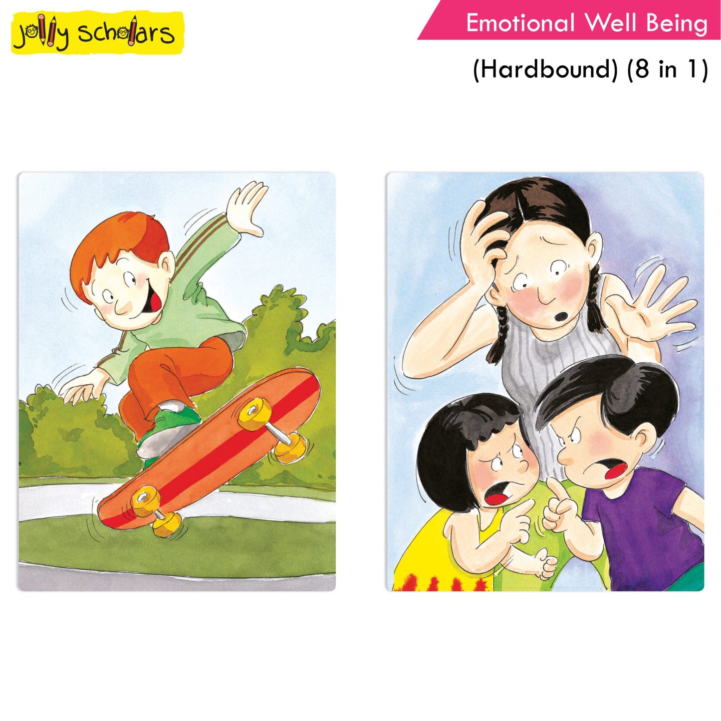 Jolly Scholars Emotional Well Being Hardbound 8 in 1 Stories Book For Kids Ages 3-6 Years| Learn Beauty, Anger, Sadness, Love Family & Friends etc.