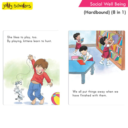 Jolly Scholars Social Well Being Hardbound 8 in 1 Stories Book For Kids To Learn Respect, Manner, Helping Our Friends, Family and So On Ages 3-6 Years