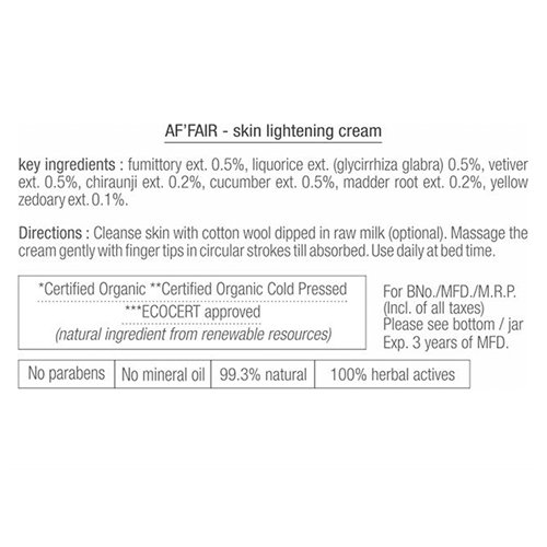 Just Herbs Af'fair Skin Brightening Cream Fumitory & Liquorice