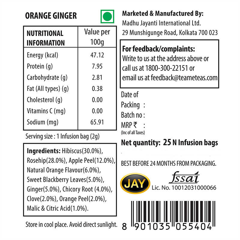 Teame Orange Ginger Rejuvenate Tea Bags