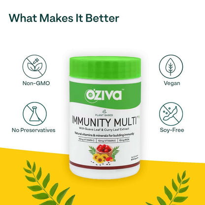 OZiva Plant Based Immunity Multivitamin with Guava Leaf & Curry Leaf Extract Capsules