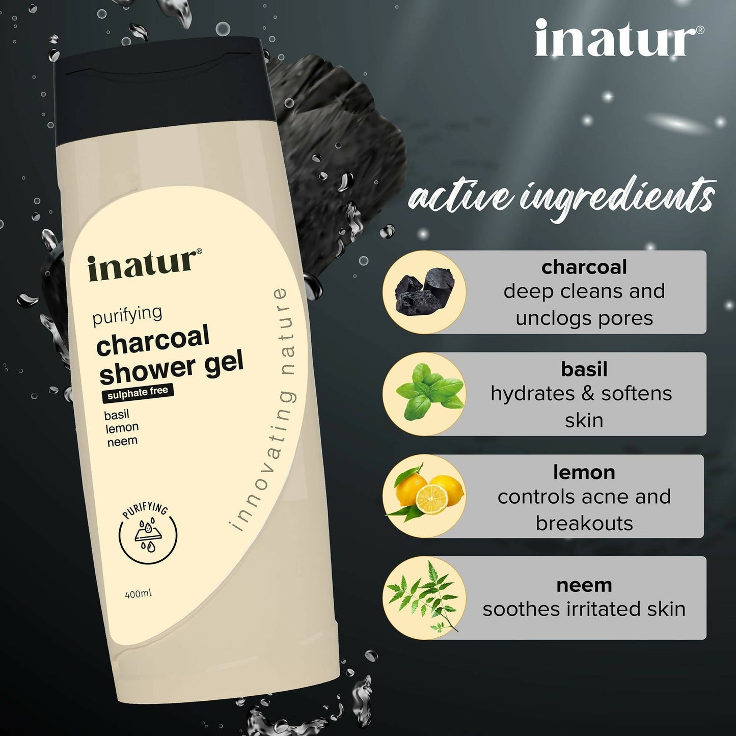 Inatur Charcoal Shower Gel