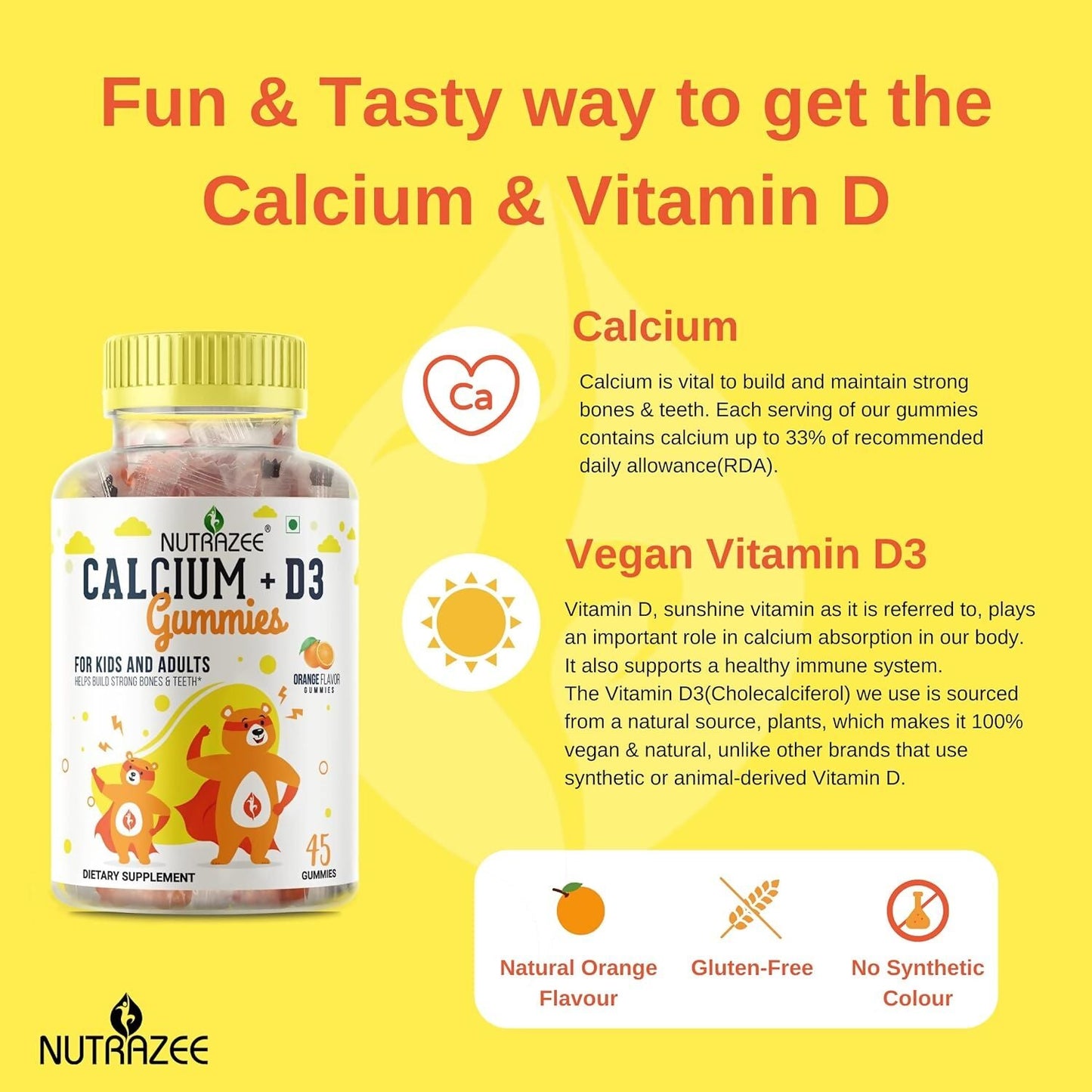 Nutrazee Calcium + D3 Gummies For Kids & Adults