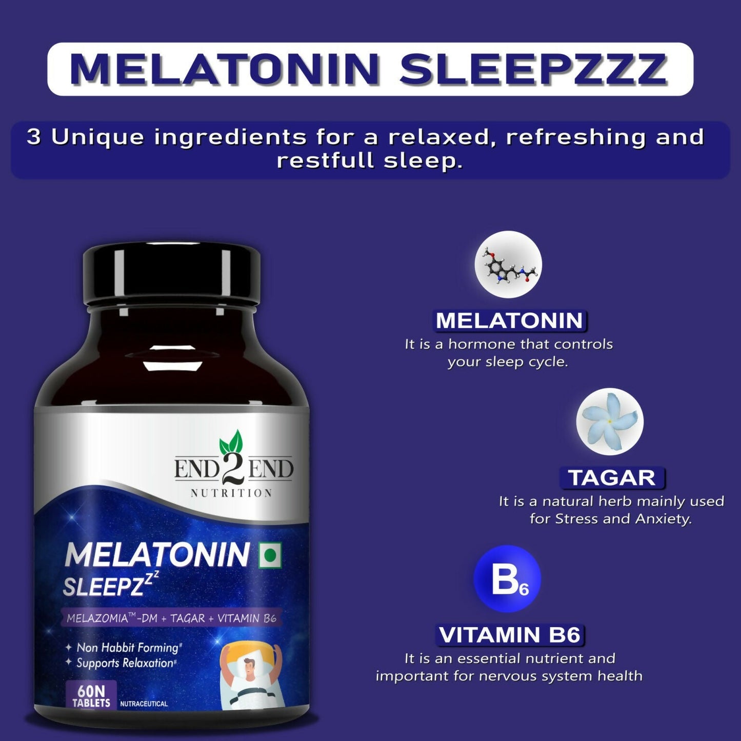 End2End Nutrition Melatonin Sleepzzz Tablets