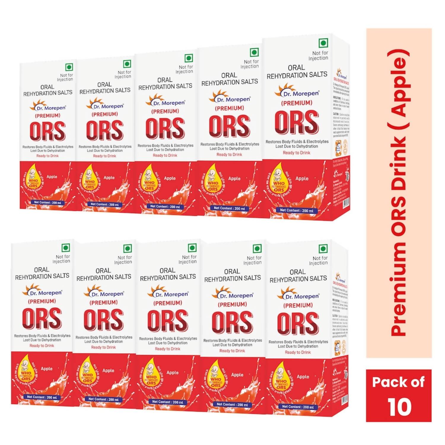 Dr. Morepen Premium ORS Drink With Electrolytes for Instant Hydration Apple Flavour -  USA 