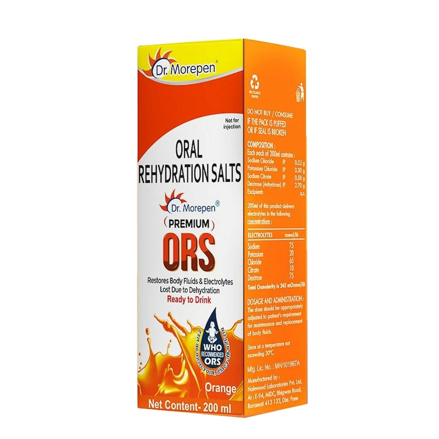 Dr. Morepen Premium ORS Drink With Electrolytes for Instant Hydration Orange Flavour