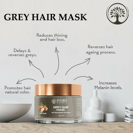 Ivory Natural Grey Mask For Hair - White To Black Hair Naturally For Both Men & Women