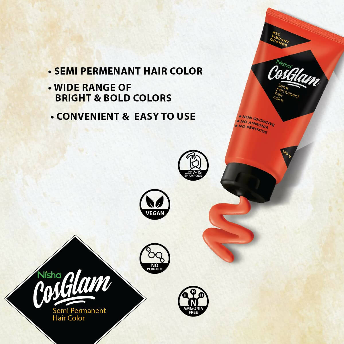 Nisha Cosglam Semi Permanent Hair Color 33 Vibrant Orange