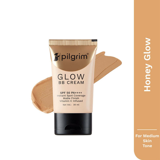 Pilgrim Glow BB Cream SPF 50 PA++++ Instant Spot Coverage Matte Finish Vitamin C Infused - Honey Glow