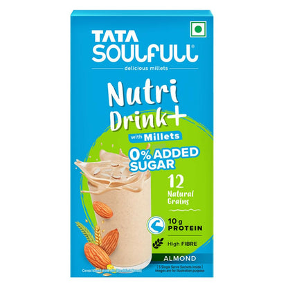 Tata Soulfull Nutri Drink+ With Millets, 0% Added Sugar - Almond Flavor - BUDNE