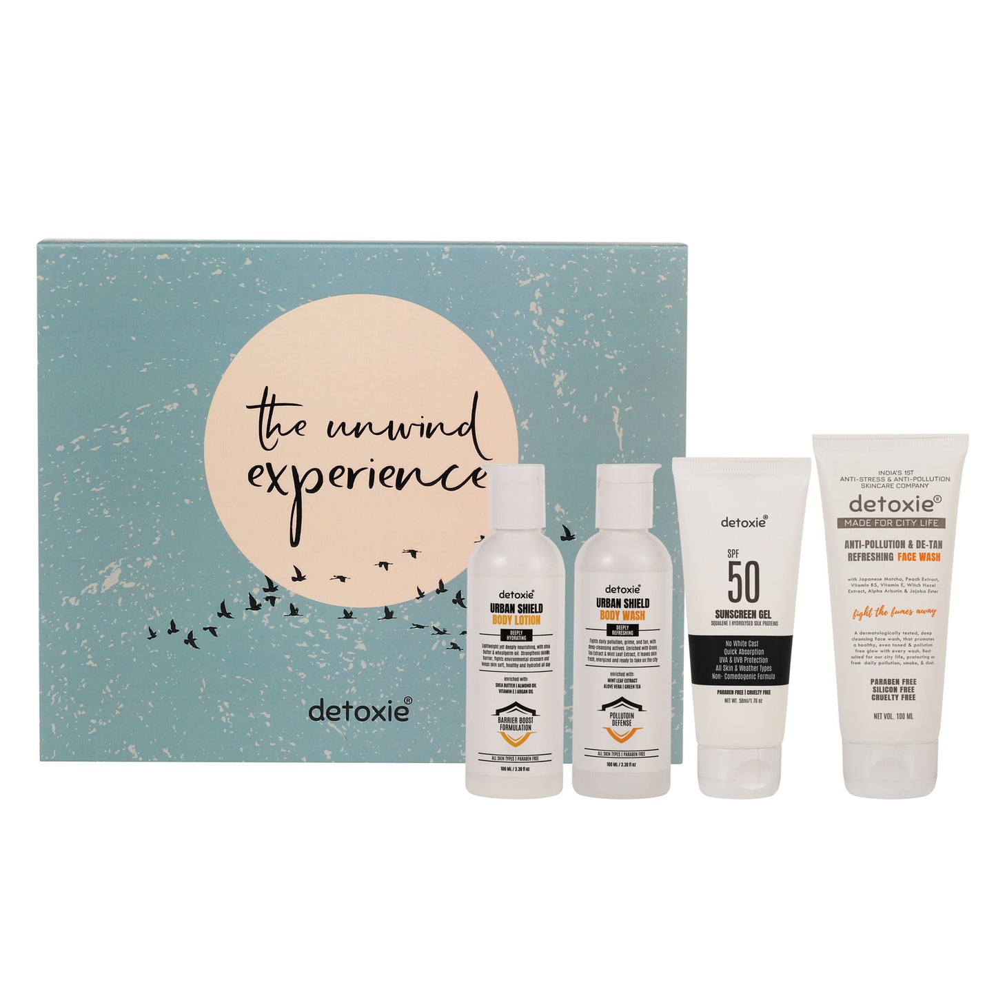 Detoxie Urban Shied the Unwind Experience Unisex Daily Urban Skin Protection & Care Kit - 350GM
