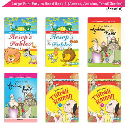 Large Print Easy to Read Aesop's Fables, Arabian Nights & Tenali Raman Classic Stories Books Set of 6| Ages 6 - 12 Year