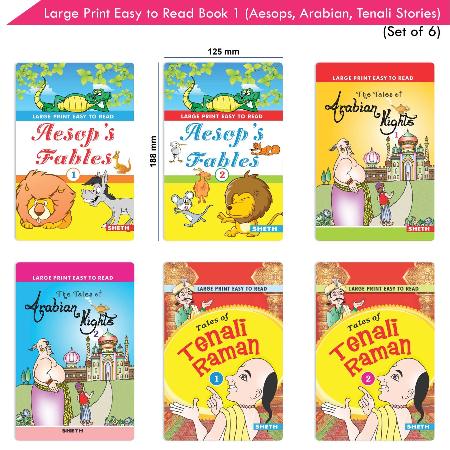 Large Print Easy to Read Aesop's Fables, Arabian Nights & Tenali Raman Classic Stories Books Set of 6| Ages 6 - 12 Year