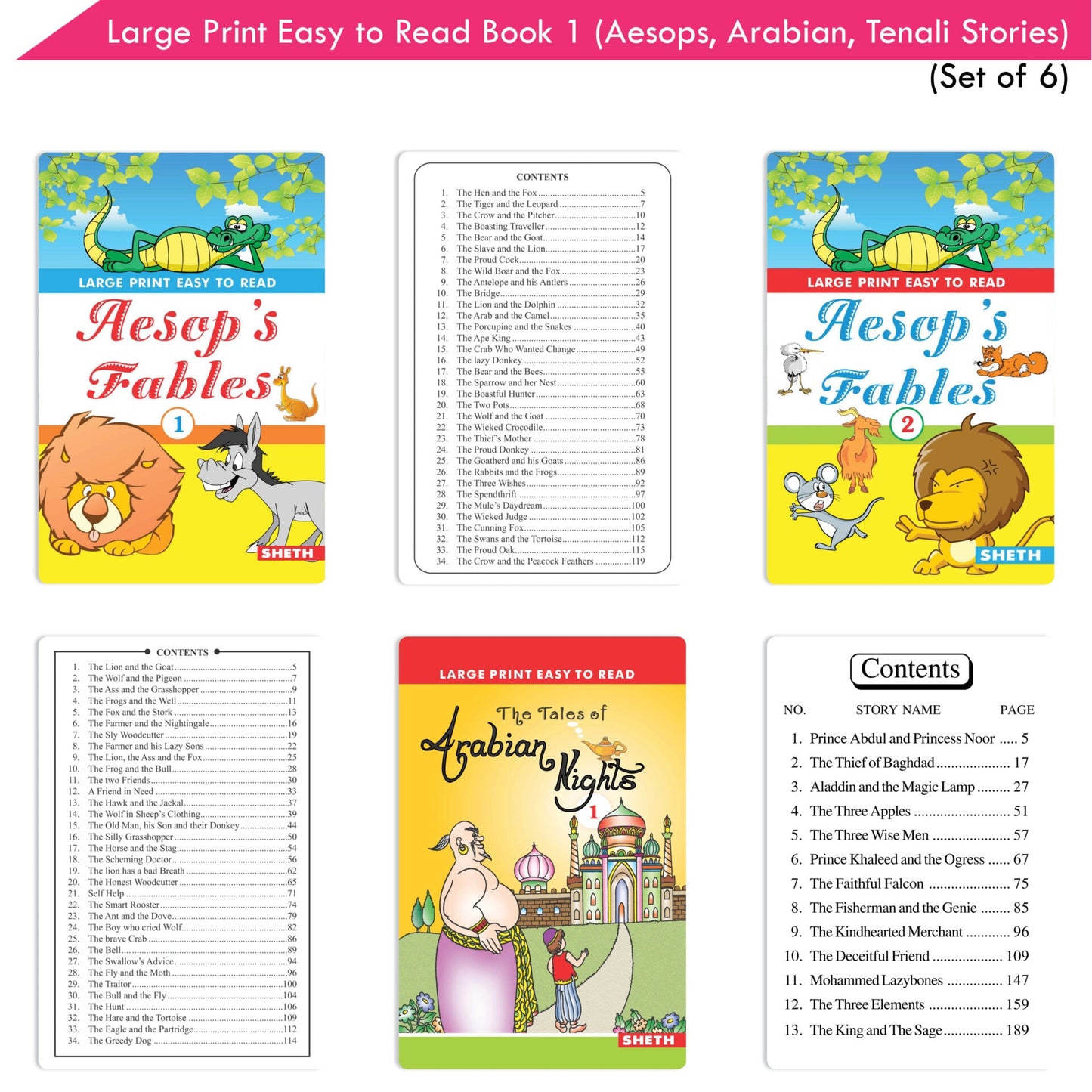 Large Print Easy to Read Aesop's Fables, Arabian Nights & Tenali Raman Classic Stories Books Set of 6| Ages 6 - 12 Year