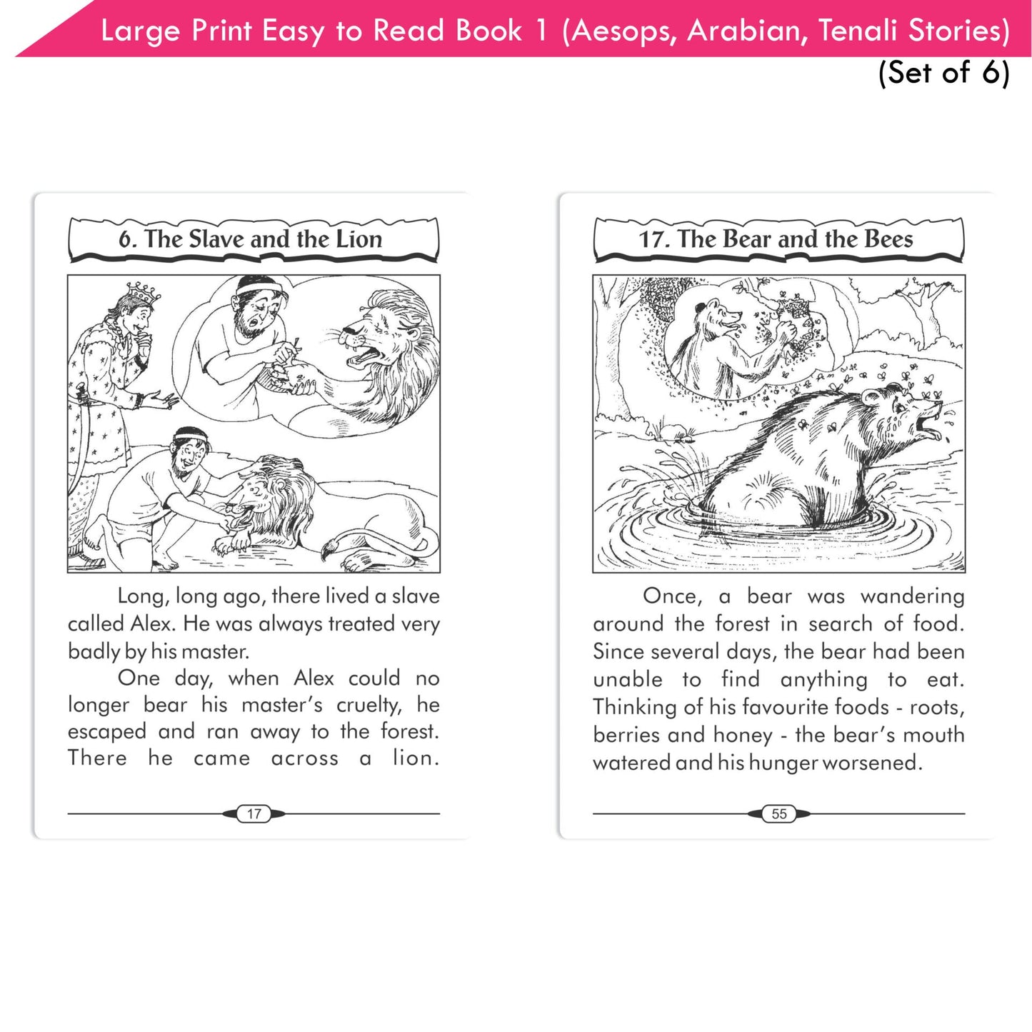 Large Print Easy to Read Aesop's Fables, Arabian Nights & Tenali Raman Classic Stories Books Set of 6| Ages 6 - 12 Year