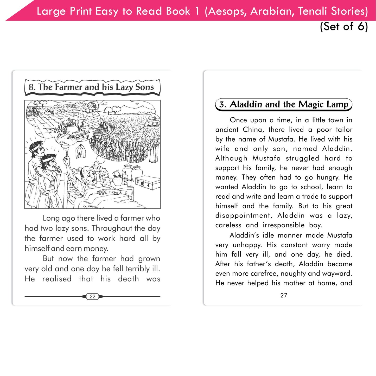 Large Print Easy to Read Aesop's Fables, Arabian Nights & Tenali Raman Classic Stories Books Set of 6| Ages 6 - 12 Year