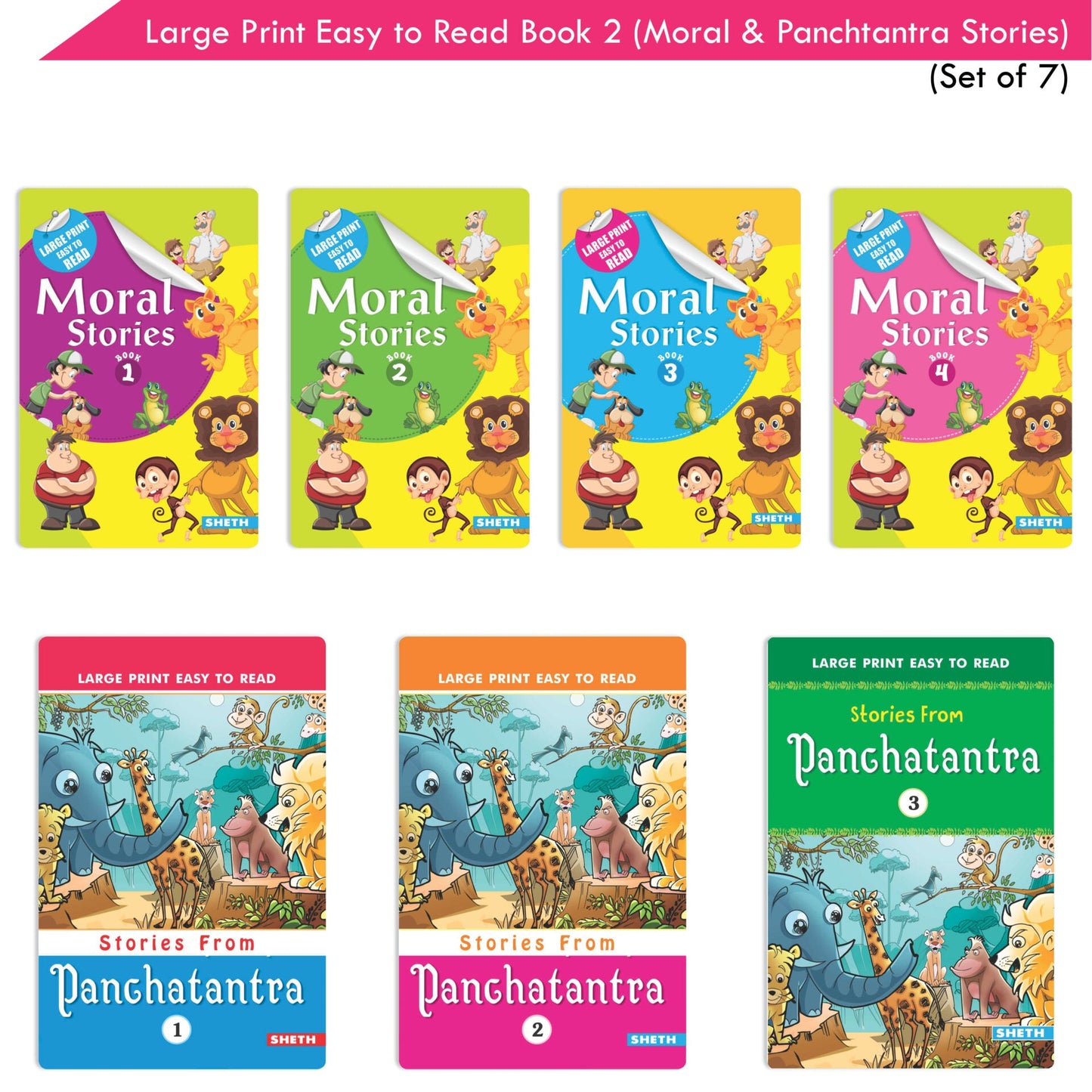 Large Print Easy to Read Moral & Panchtantra Stories Books Set of 7| Children Stories Books| Ages 6 - 12 Year