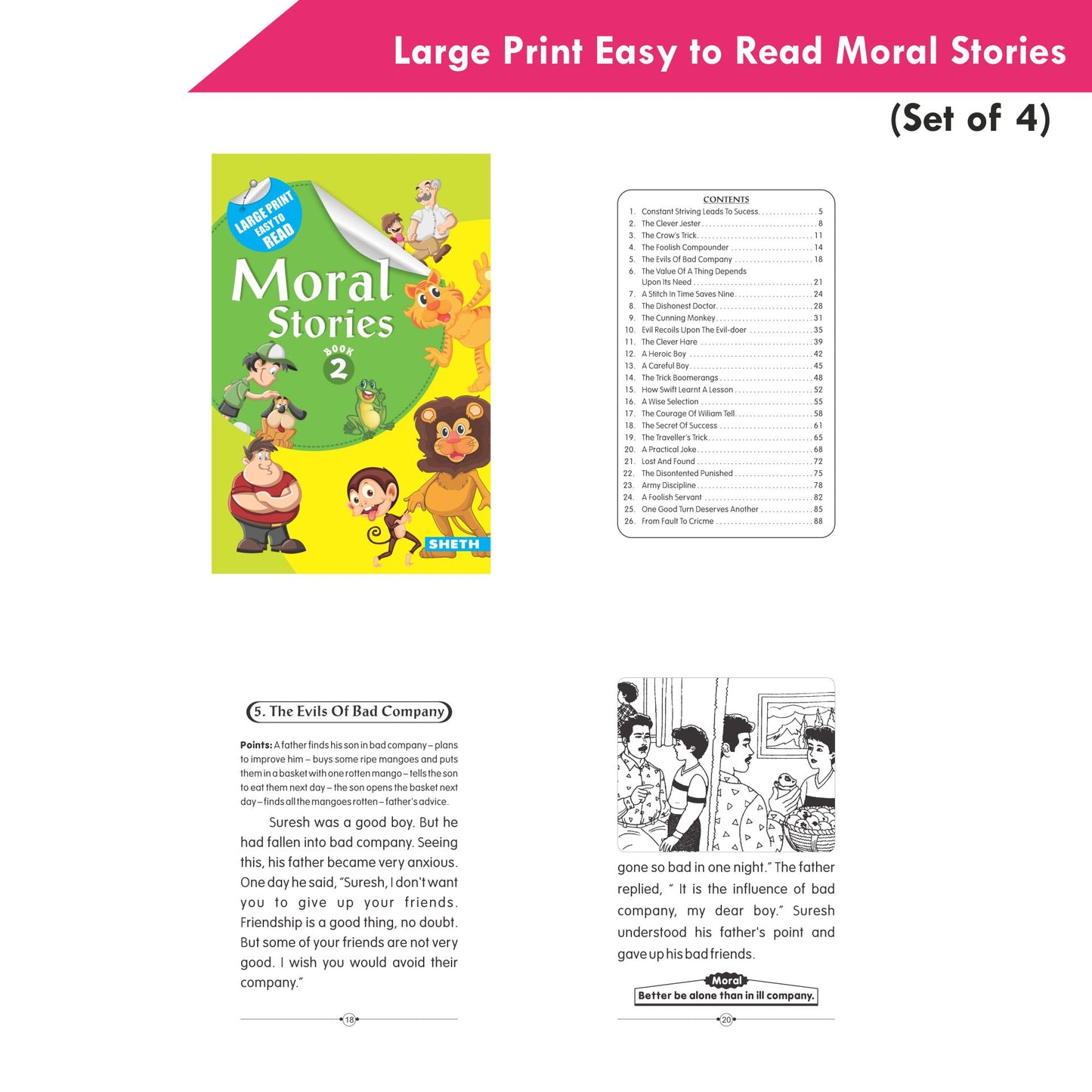 Large Print Easy to Read Moral Stories Set of 4| Bedtime Stories Books for Kids| Ages 4-8 Years