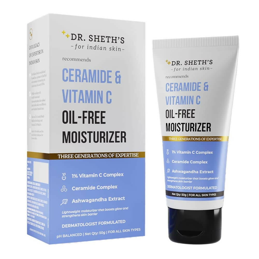 Dr. Sheth's Ceramide & Vitamin C Oil Free Moisturizer Hydrate & Brighten Skin with Vitamin C, Ceramide & Ashwagandha, for All Skin Types - 100GM