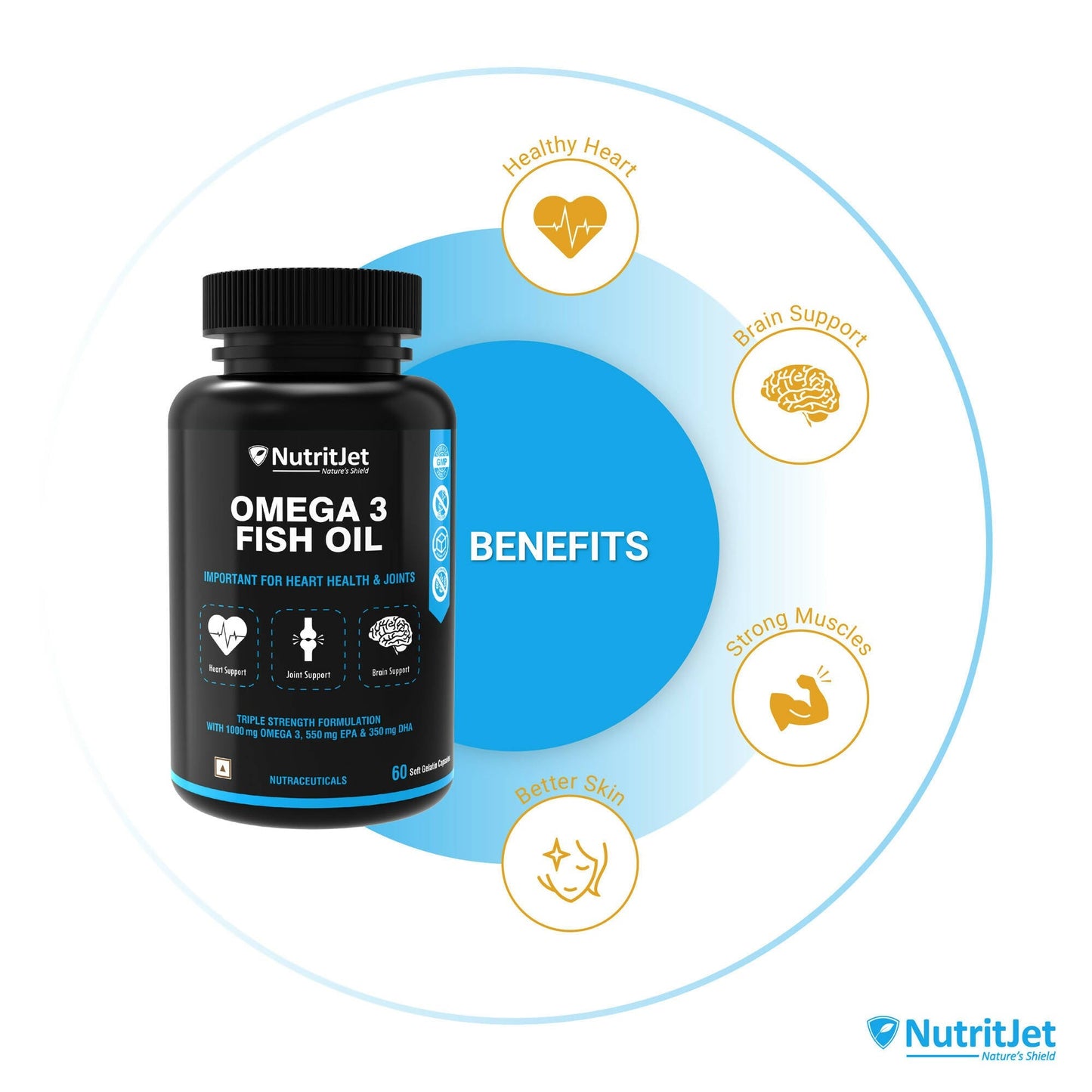 NutritJet Omega 3 Fish Oil 1000mg Capsules