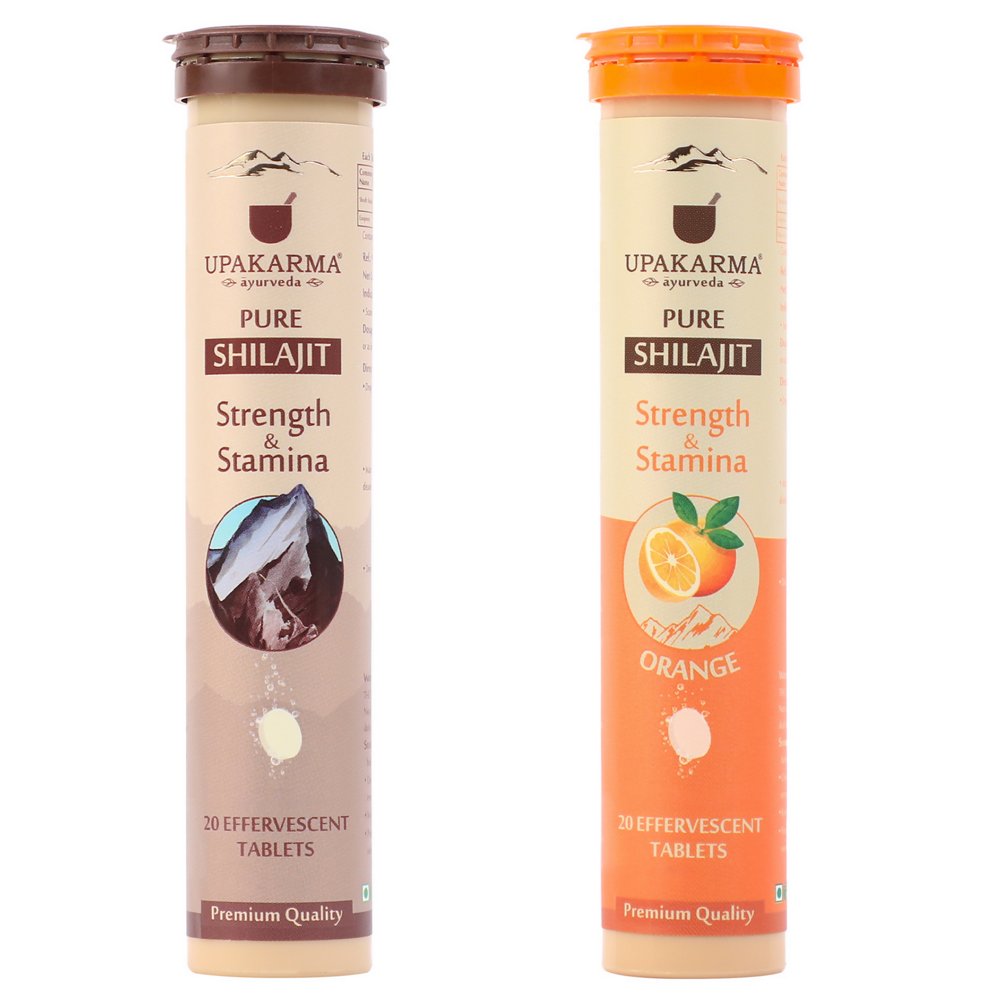 Upakarma Ayurveda Pure SJ Effervescent Tablets in 2 Unique Flavors (Pure SJ & Orange) Combo - BUDEN