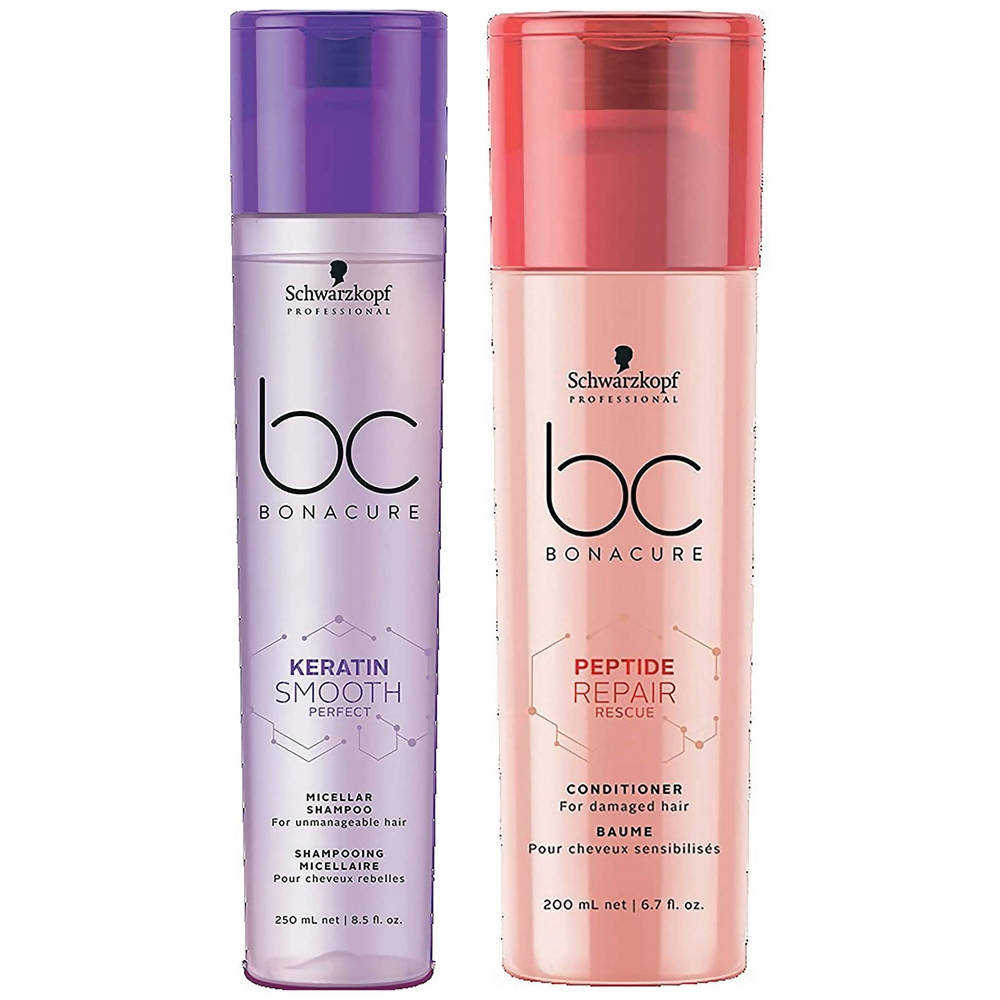 Schwarzkopf Professional Keratin BC Bonacure Smooth Perfect Rescue Micellar Shampoo & Peptide Repair Conditioner Combo