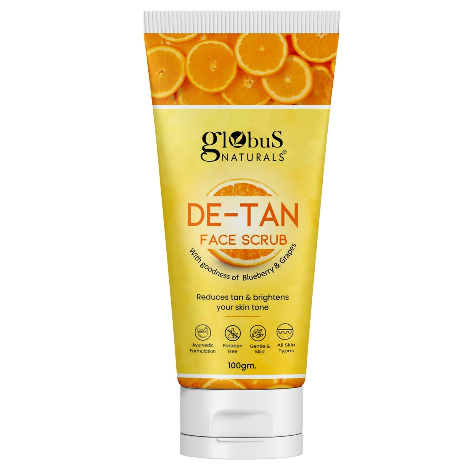 Globus Naturals De Tan Face Scrub, Suitable For All Skin Types