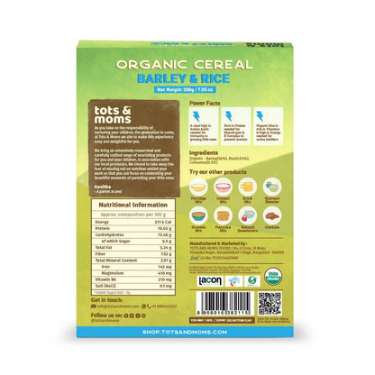 Tots and Moms Organic Cereal Barley & Rice Cereal