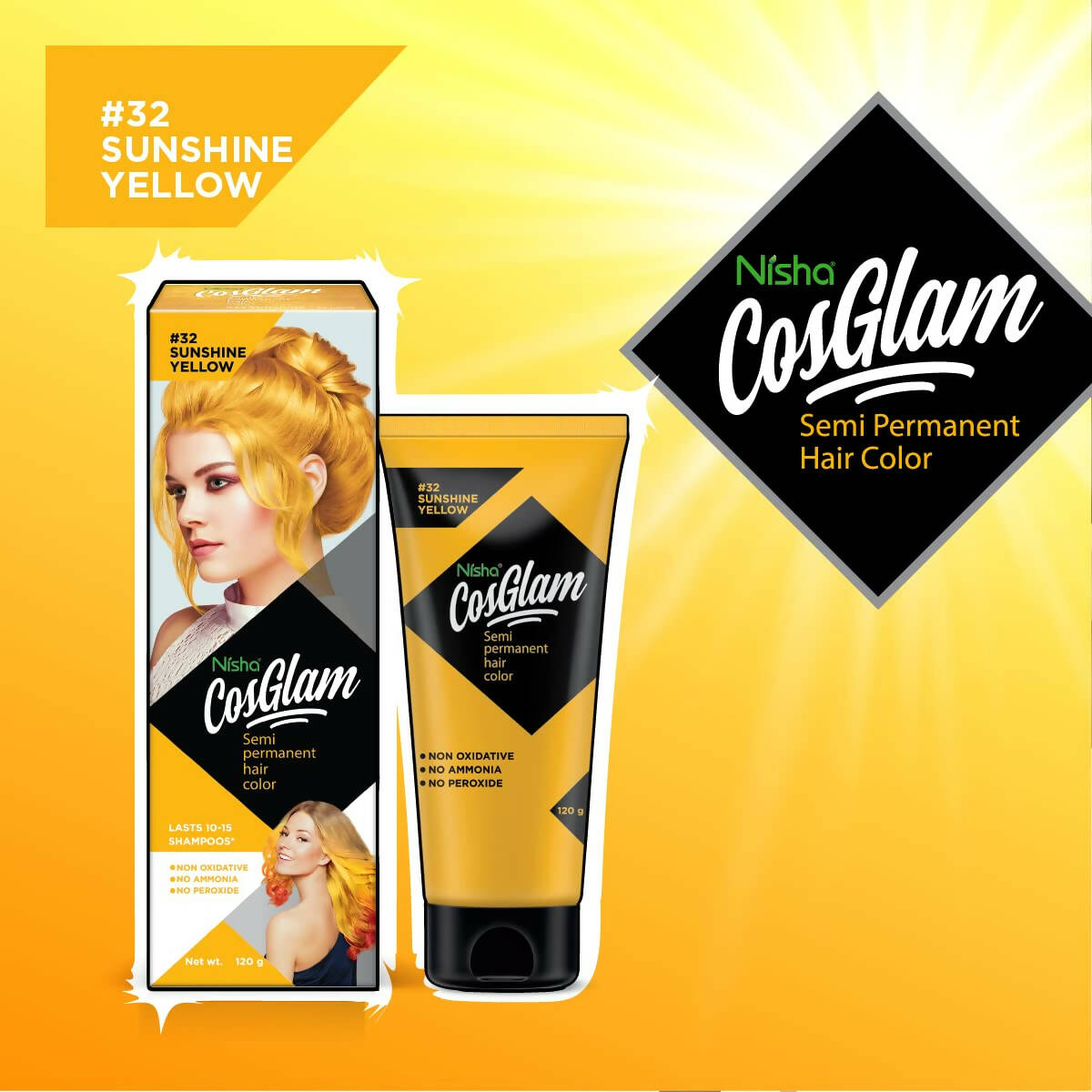 Nisha Cosglam Semi Permanent Hair Color 32 Sunshine Yellow