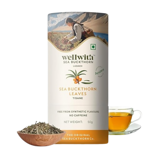 Wellwith Sea Buckthorn Raw Leaves Tea - Himalayan Herbal Leaf Tea - 50GM