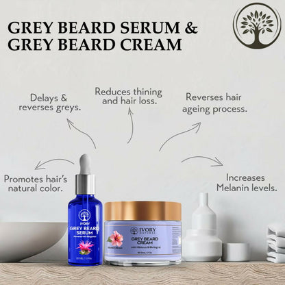 Ivory Natural Grey Combo For Beard - Serum & Cream For Rejuvenates Natural Beard Shade And Supports Natural Black Color