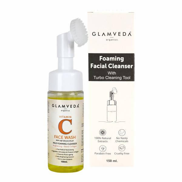 Glamveda Active Vitamin C Brightening & Collagen Boost Foaming Face Wash With Soft Silicone Brush