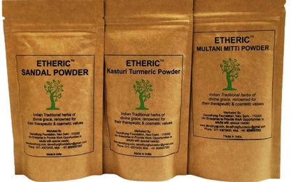 Etheric Kasturi Turmeric, Sandal & Mulatni Mitti Face Pack for Glowing Skin, Skin Whitening & Pimples