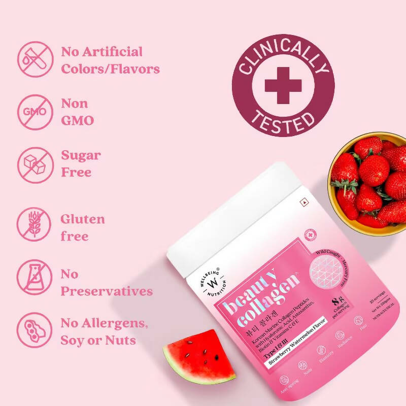 Wellbeing Nutrition Beauty Korean Marine Collagen Peptides - Strawberry & Watermelon