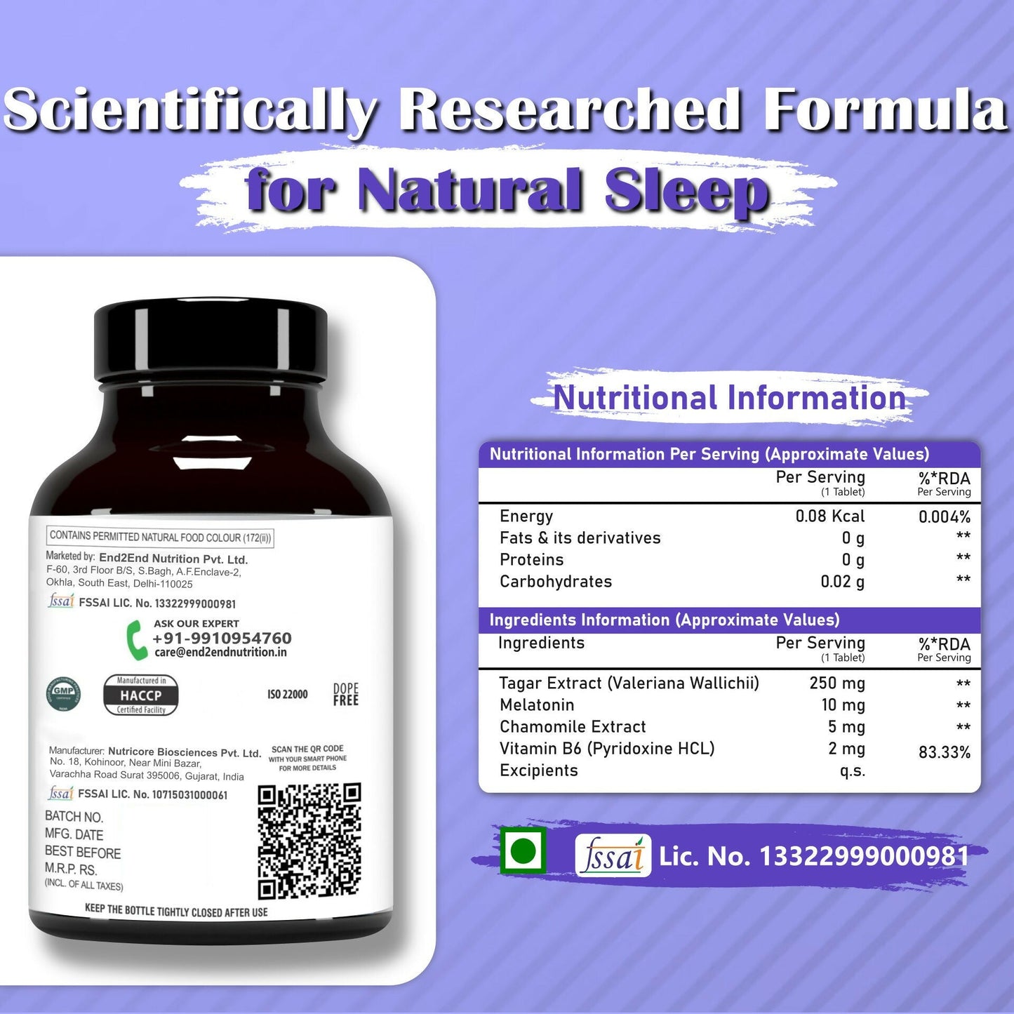 End2End Nutrition Restful Sleep Melatonin Tablets