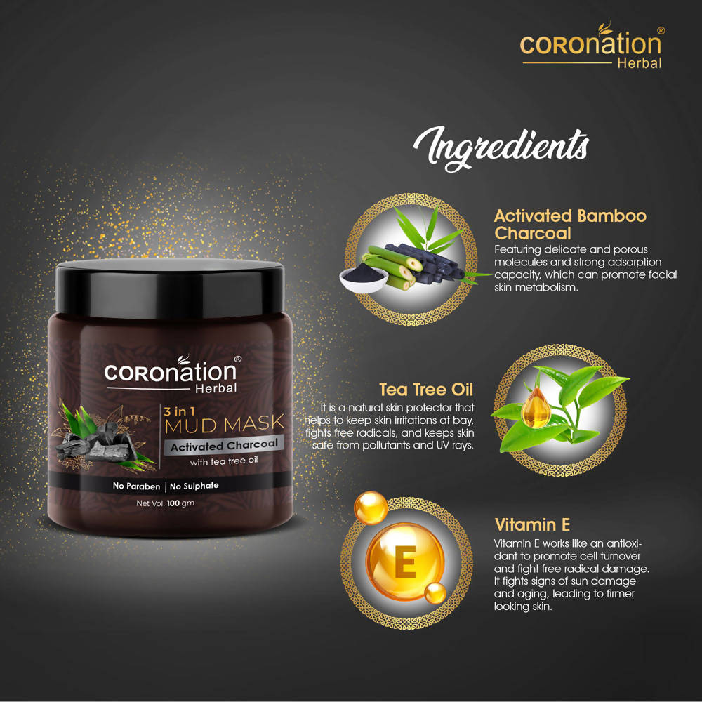 Coronation Herbal Activated Charcoal 3 in 1 Mud Mask with Tea Tree Oil