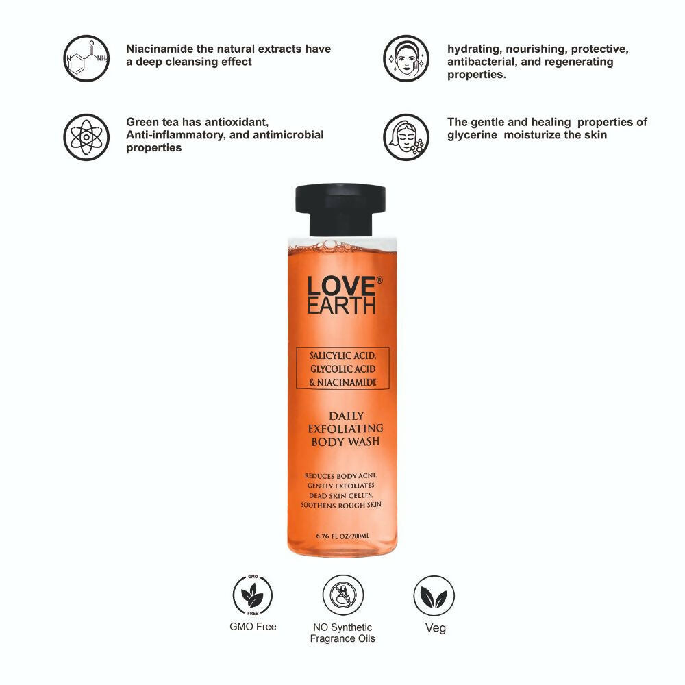 Love Earth Salicylic Acid, Glycolic Acid & Niacinamide Exfoliating Body Wash