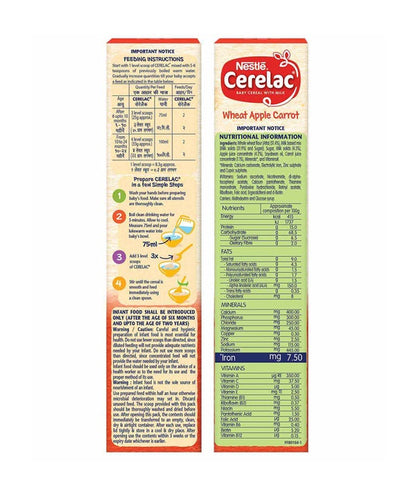 Nestle Cerelac Baby Cereal With Milk - Wheat Apple Carrot