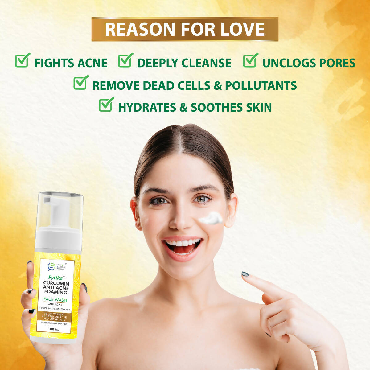 Fytika Curcumin Anti-Acne Foaming Face Wash with Honey & Tulsi