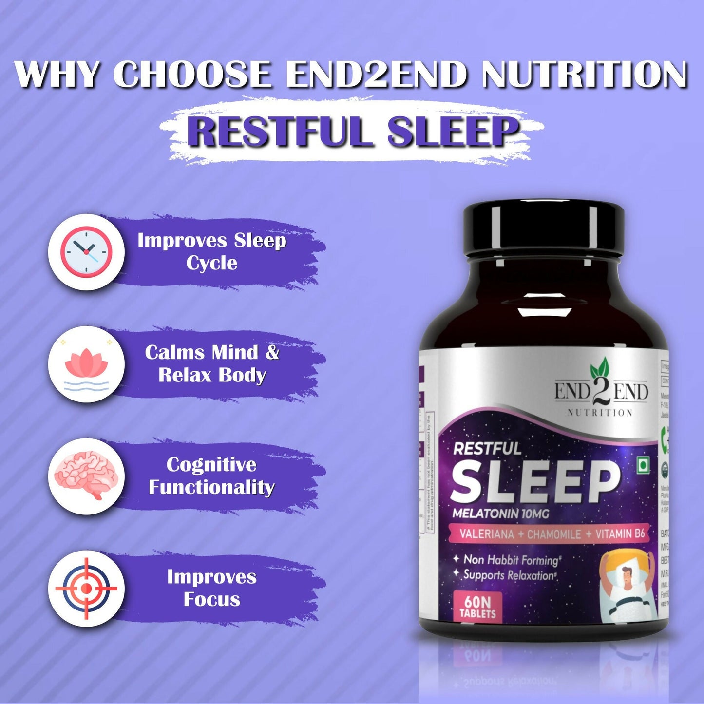 End2End Nutrition Restful Sleep Melatonin Tablets