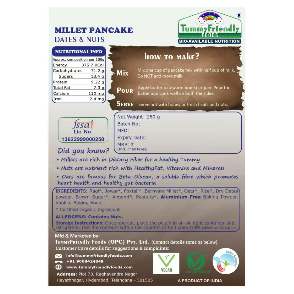 TummyFriendly Foods Millet Pancake Mix - Veggies, Dates, Nuts
