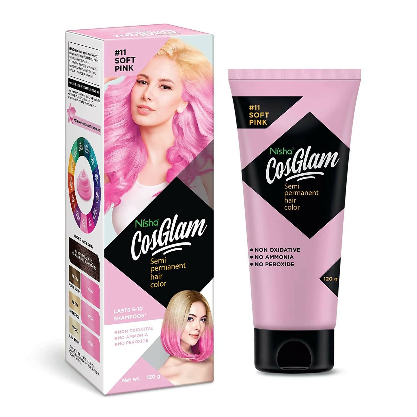 Nisha Cosglam Semi Permanent Hair Color 11 Soft Pink - BUDNE