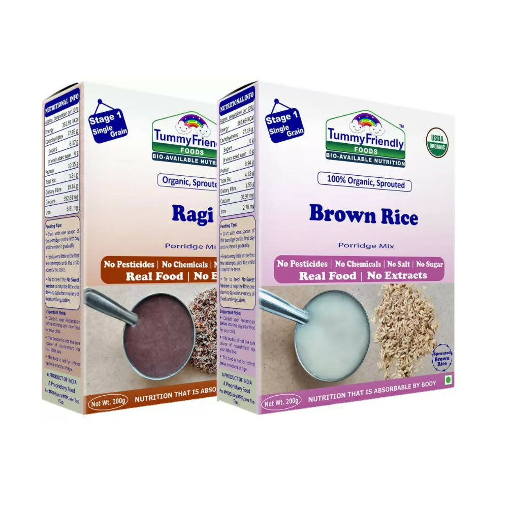 TummyFriendly Foods Certified Stage1 Ragi, Brown Rice Porridge Mixes -  USA, Australia, Canada 